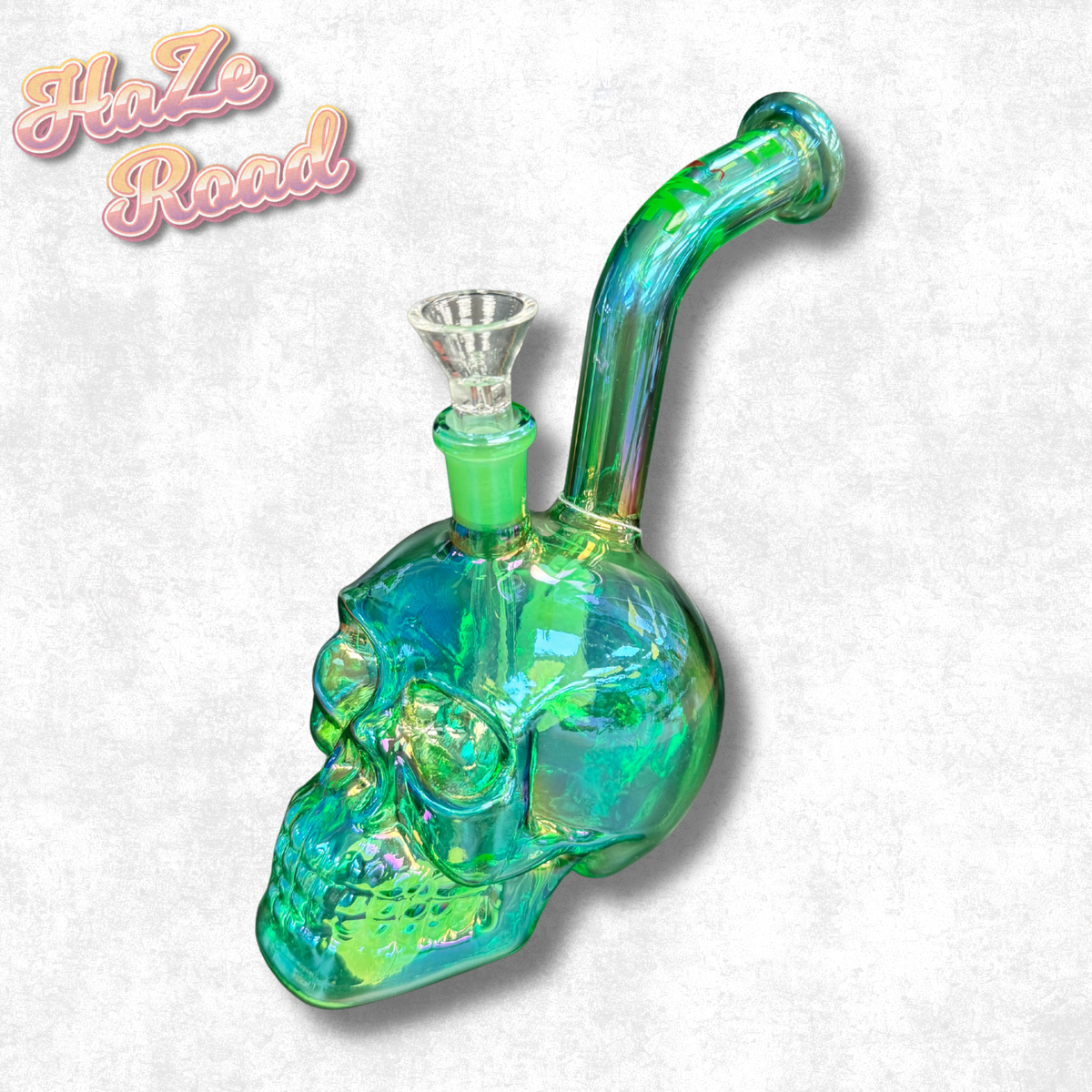 7" Clear Green Skull Glass Bong