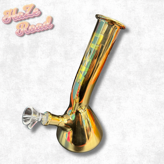 8" Curved Oil Spill Style Glass Bong (Gold)