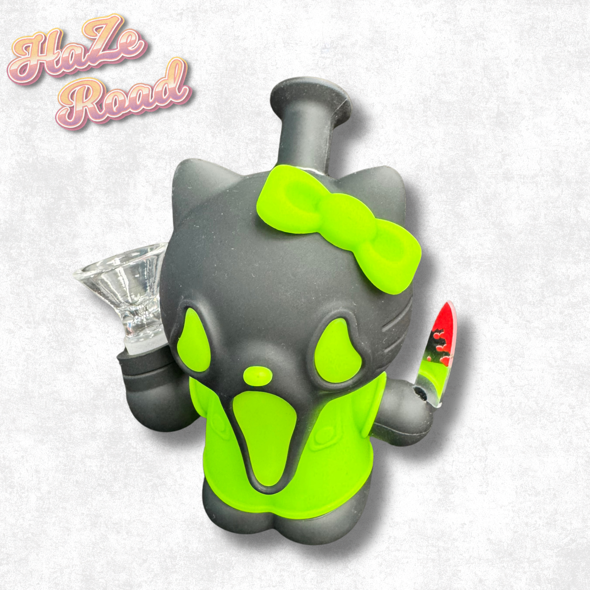 4.7" Green Scream x Hello Kitty Silicone Bong (with Knife)