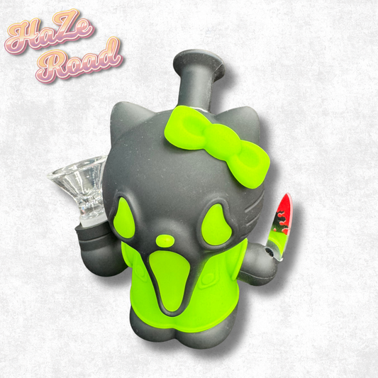 4.7" Green Scream x Hello Kitty Silicone Bong (with Knife)