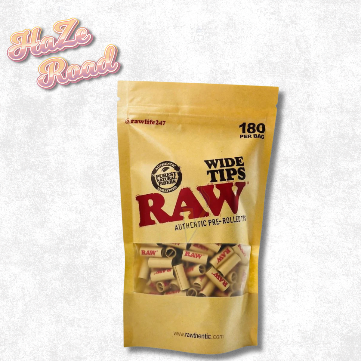 Raw Pre-Rolled Wide Unbleached Tips, Bag of 180