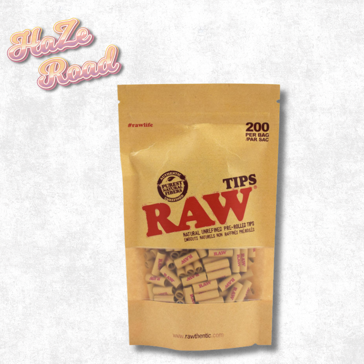 Raw Pre-Rolled Unbleached Tips, Bag of 200